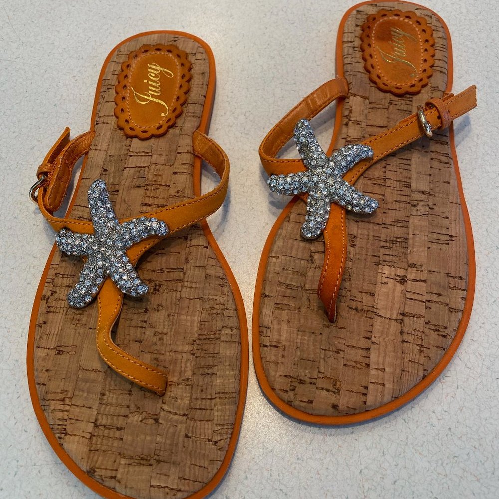 Juicy Couture Frankie Thong Sandal Jeweled Starfish Orange Women’s Size 7